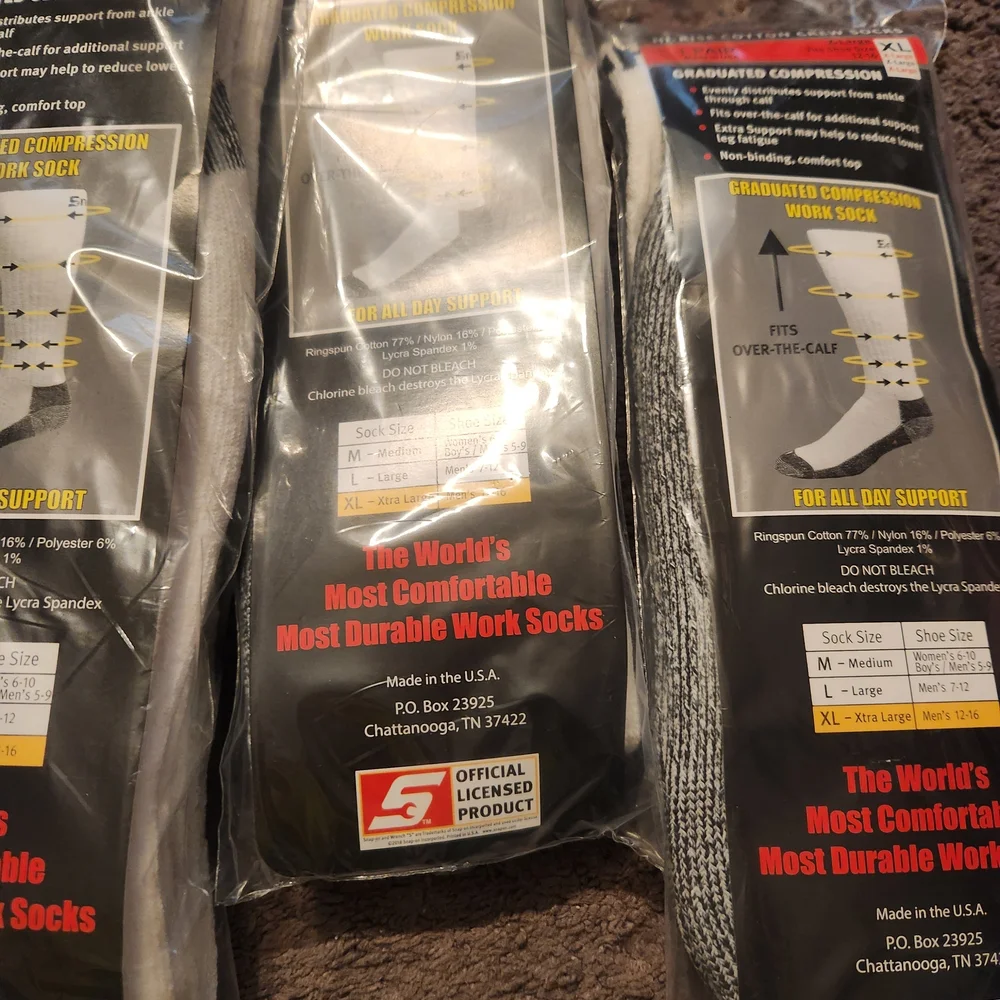 New Snap On Tools Brand  X-Large Compression Crew Socks - White